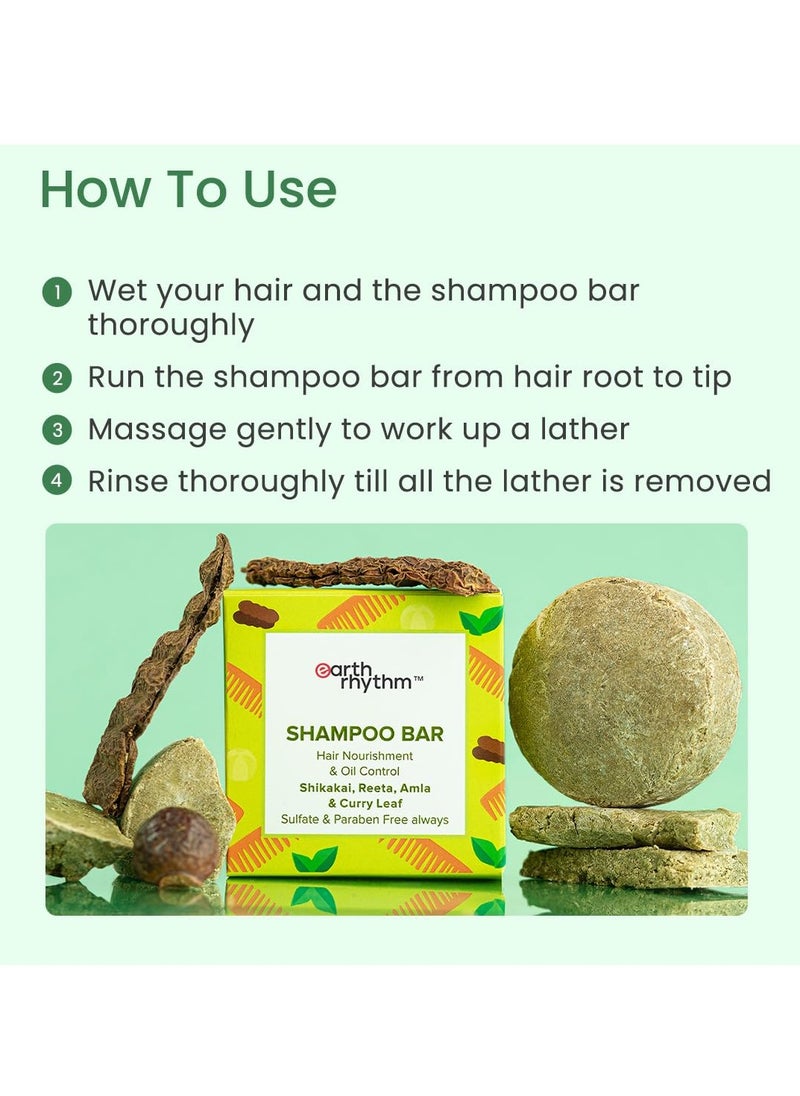 Earth Rhythm Shikakai Shampoo Bar | Contains Shikakai, Curry Leaf, Reeta & Amla Extracts | Men & Women | Sulphate & Paraben Free| Natural- (Cardboard) - 80gm