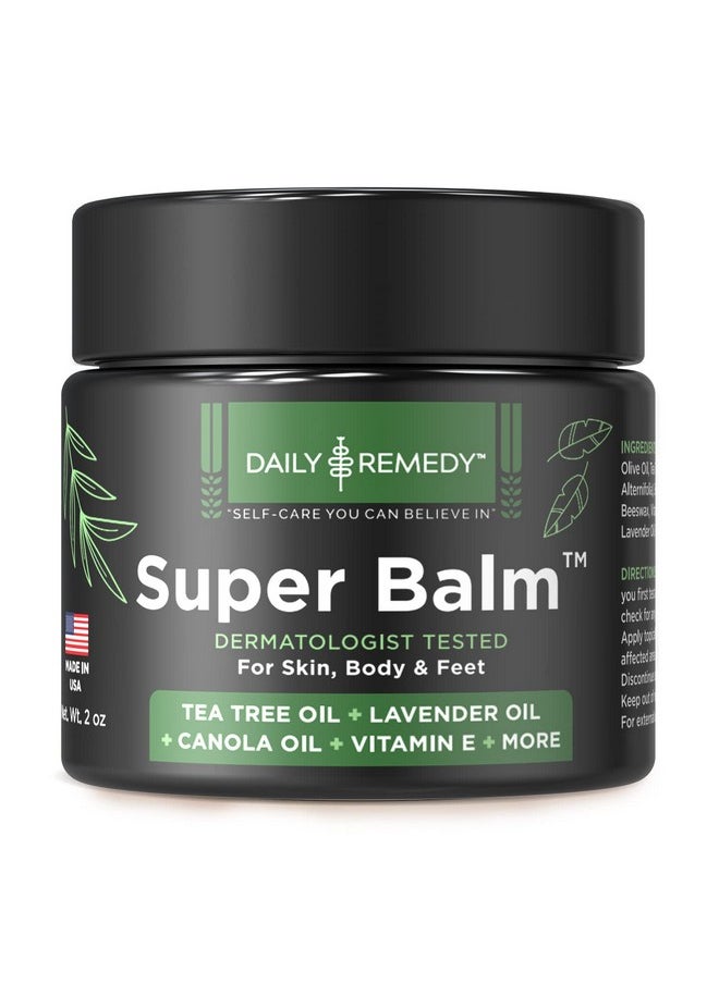 DAILY REMEDY Tea Tree Oil Extra Strength Super Balm - Athletes Foot Cream Combats Ringworm, Jock Itch, Nail Issues - Nourishes Cracked Itchy Skin on Body & Feet - Made in USA