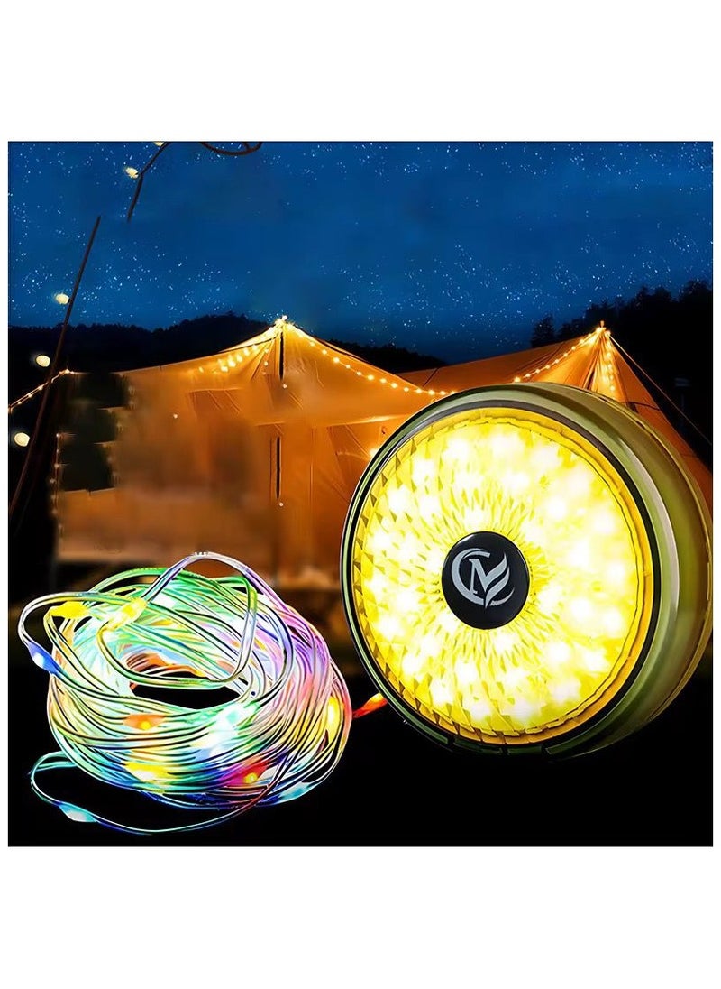 Camping String Lights, 10M Outdoor Waterproof Portable Stowable String Light, Warmyard Lights with Multi-Modes, USB Rechargeable Outdoor String Lights for Camping Trips, RV, Hiking