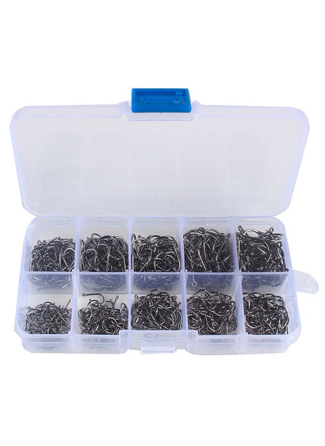 1000PCS Fishhooks Fish Hooks with Barbs 10 Sizes Carbon Steel Fishing Hooks with Portable Storage Box