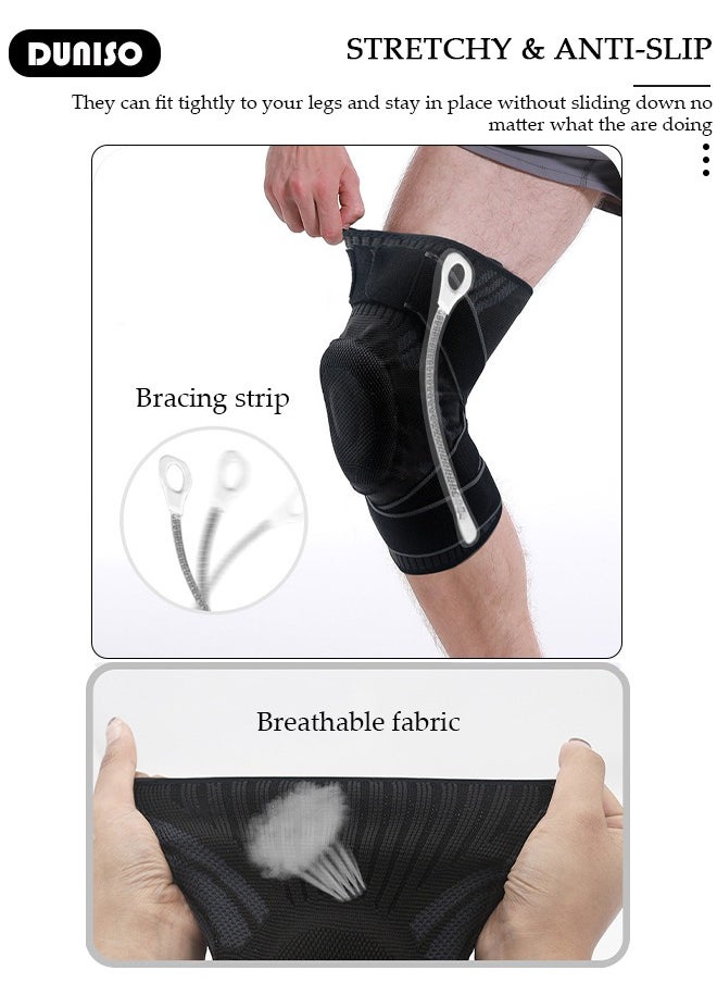 Professional Knee Pad Knee Brace with Side Stabilizers and Patella Gel Pads Adjustable Compression Knee Support Braces for Knee Pain Meniscus Tear ACL MCL Arthritis Joint Pain Relief Injury Recovery