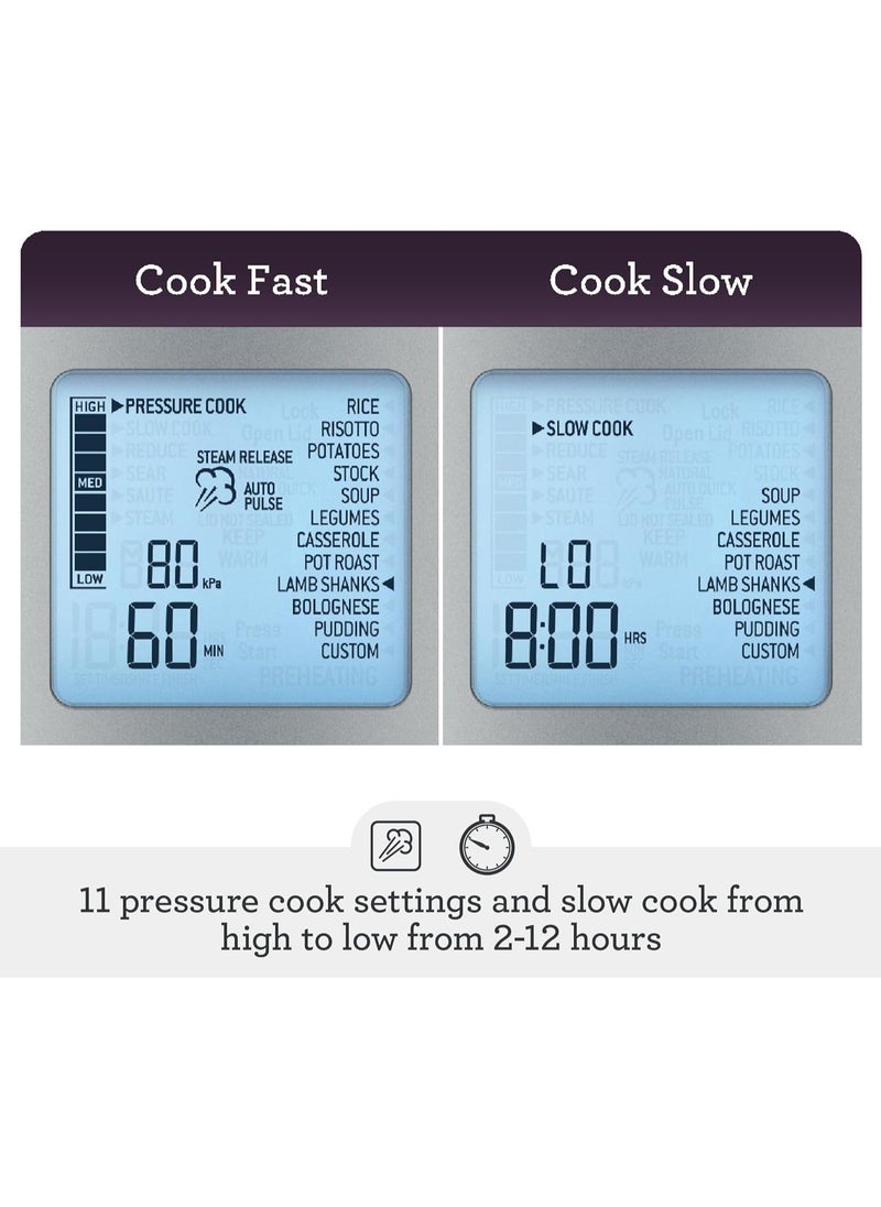 The Fast Slow Pro - Pressure Cook, Slow Cook, Sauté, Steam, Stew, Make Risotto, Brushed Stainless Steel - UAE Version, 2 Year Warranty