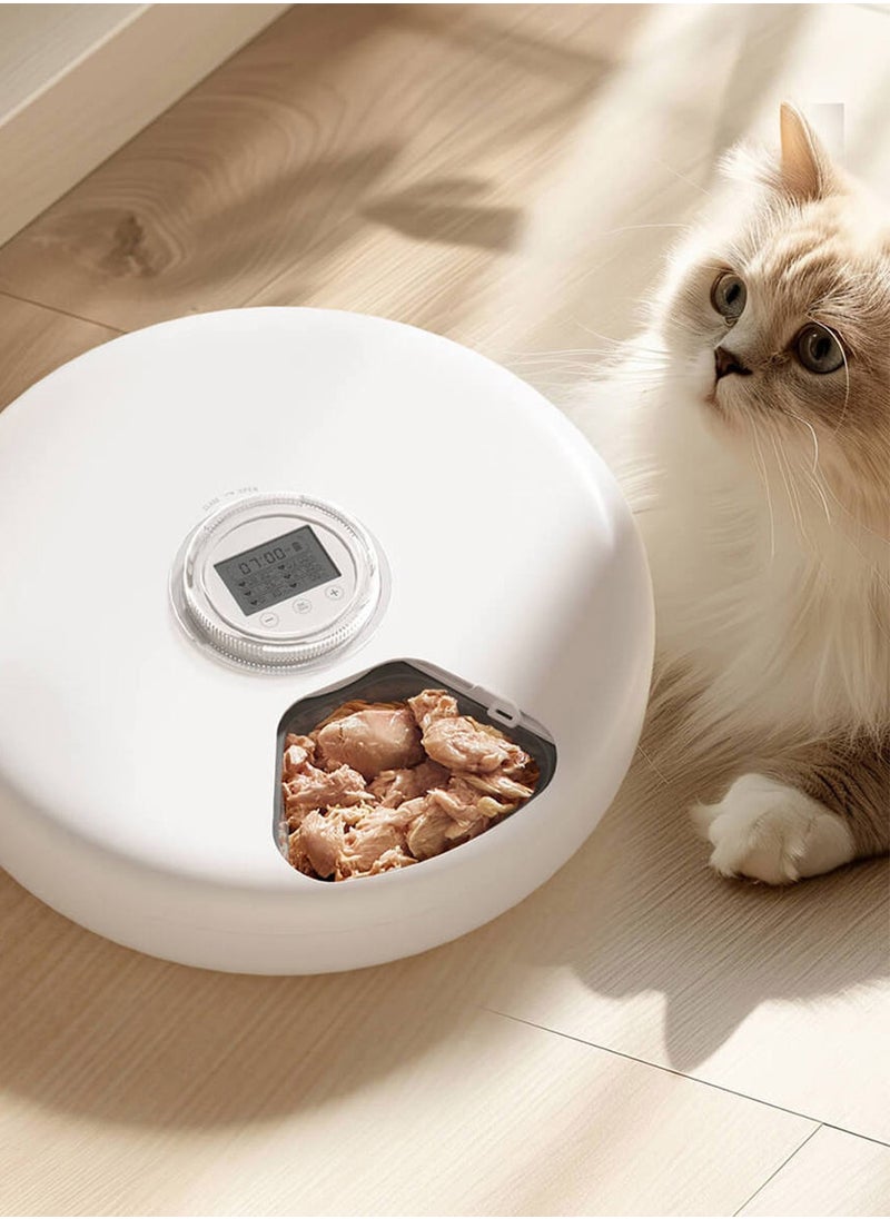 Automatic Cat Feeder 6 Meal Pet Feeder for Wet Food Dry Food Pet Food Dispenser with Timer