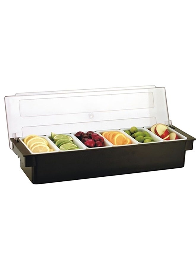 Bar Condiment Tray With Lid,ice Cooled Condiment Dispenser Serving Container Chilled Garnish Tray Bar Caddy For Home Work Or Restaurant, Large 6 Compartment Garnish Tray With Lid For Bar