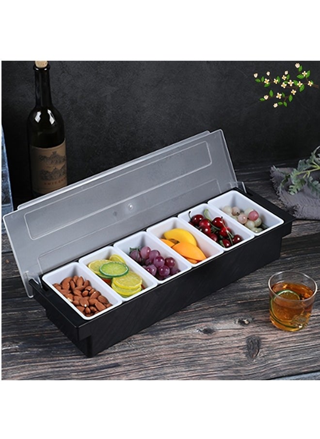 Bar Condiment Tray With Lid,ice Cooled Condiment Dispenser Serving Container Chilled Garnish Tray Bar Caddy For Home Work Or Restaurant, Large 6 Compartment Garnish Tray With Lid For Bar