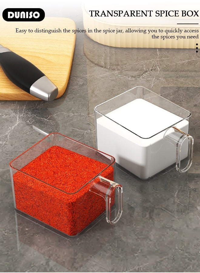 Kitchen Spice Organizer, Drawer Spice Racks with Spoon and Lid, 6-Cell Seasoning Storage Box with Top Store Table, PP Container for Salt Sugar Pepper Spice,Space Saving Spice Rack for Countertop, Cabinet,Spice Box for Pantry, Kitchen