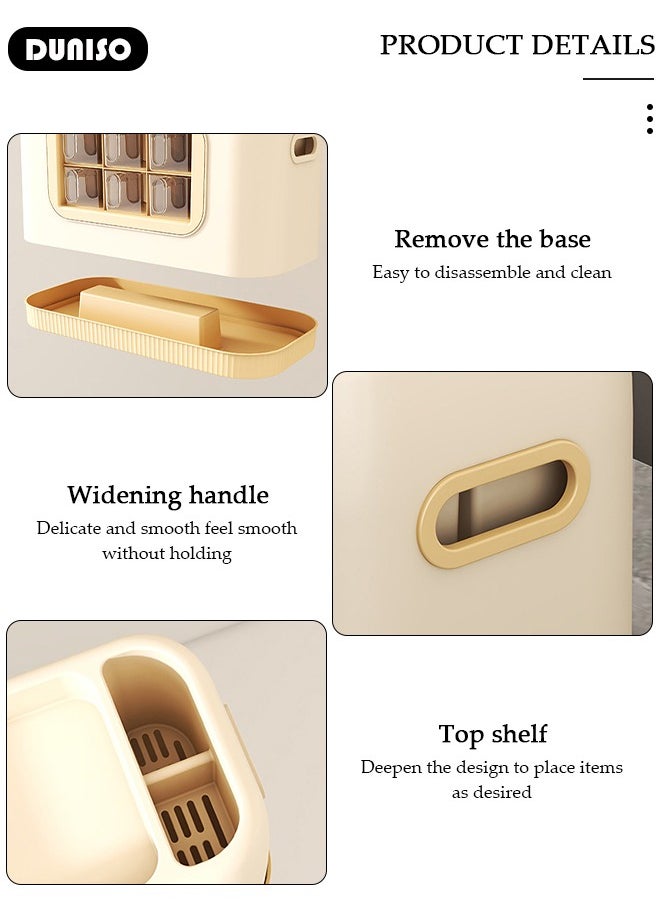 Kitchen Spice Organizer, Drawer Spice Racks with Spoon and Lid, 6-Cell Seasoning Storage Box with Top Store Table, PP Container for Salt Sugar Pepper Spice,Space Saving Spice Rack for Countertop, Cabinet,Spice Box for Pantry, Kitchen
