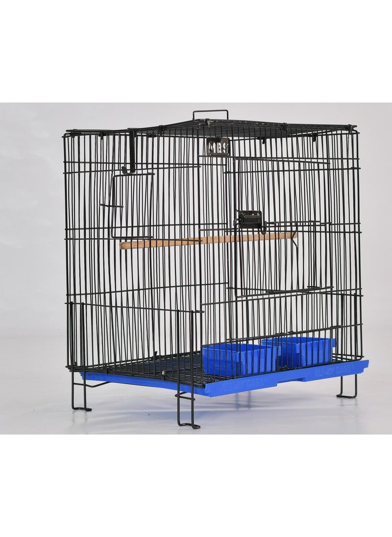 MBS Bird Cage - 38cm W x 38cm H x 30cm D, Plastic Tray, 2 Food Containers, Acacia Wooden Stick, Hanging Breeding Box Option, Foldable, Durable Powder Coating Finish