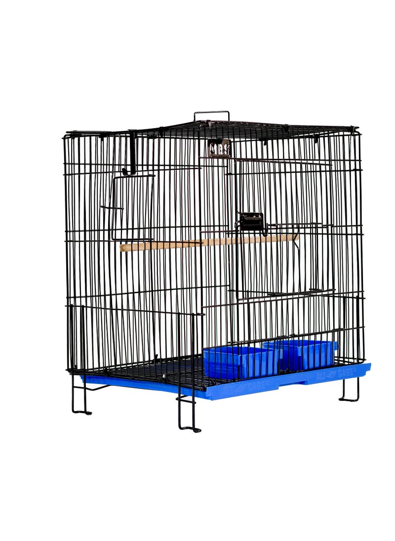 MBS Bird Cage - 38cm W x 38cm H x 30cm D, Plastic Tray, 2 Food Containers, Acacia Wooden Stick, Hanging Breeding Box Option, Foldable, Durable Powder Coating Finish