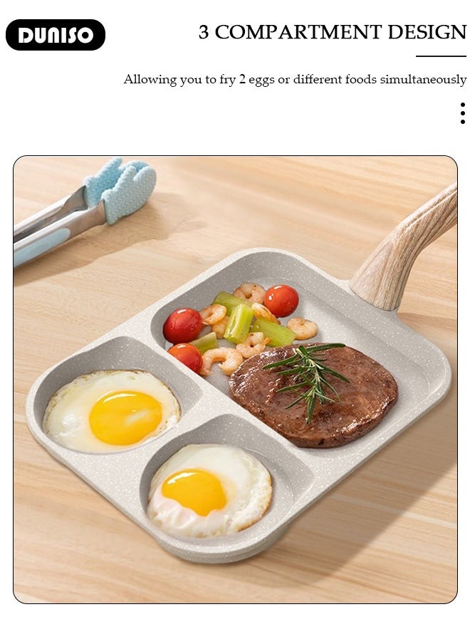 Egg Steak Frying Pan, 3 in 1 Nonstick Pancake Omelette Pan for Gas and Induction Stove,Ergonomic Handle Stain Resistant,Cookware Omelette Pan for Healthy Breakfast Cooking