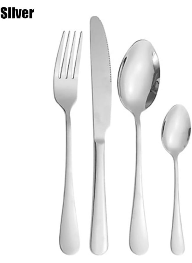 Souqoon- Cutlery Sets 24 Piece Silverware Set, Stainless Steel Cutlery Set, Knife Fork Spoon Western Food Flatware Set, Mirror Polishing, With Gift Box (Color : Silver)