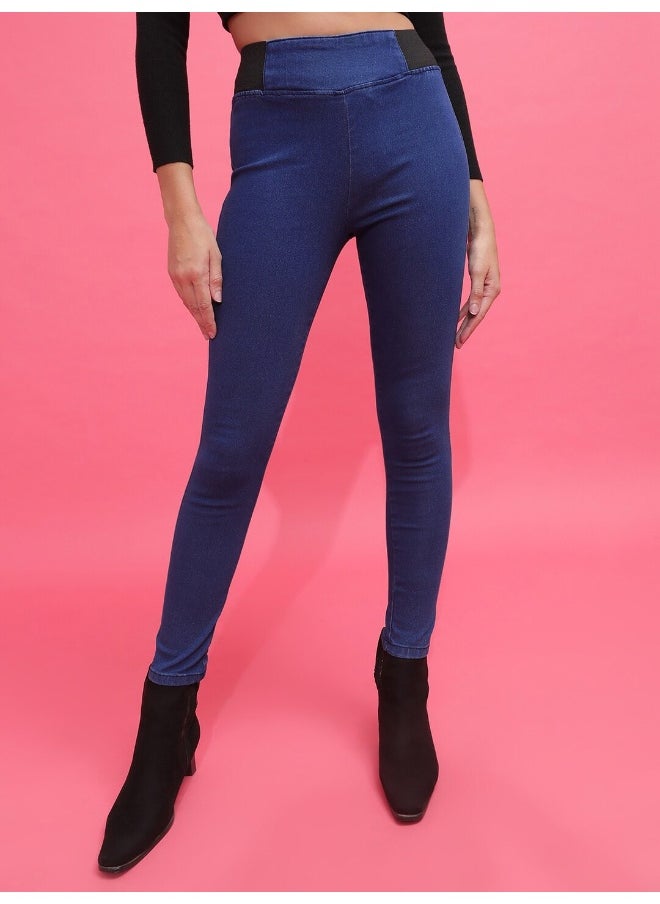 Blue Women Super Skinny Casual Solid Denim Jegging