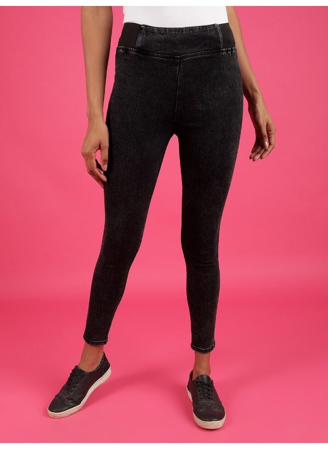 Black Women Super Skinny Casual Solid Denim Jegging