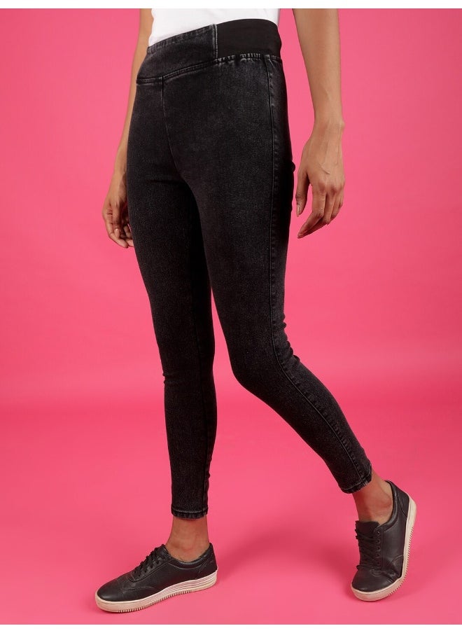 Black Women Super Skinny Casual Solid Denim Jegging