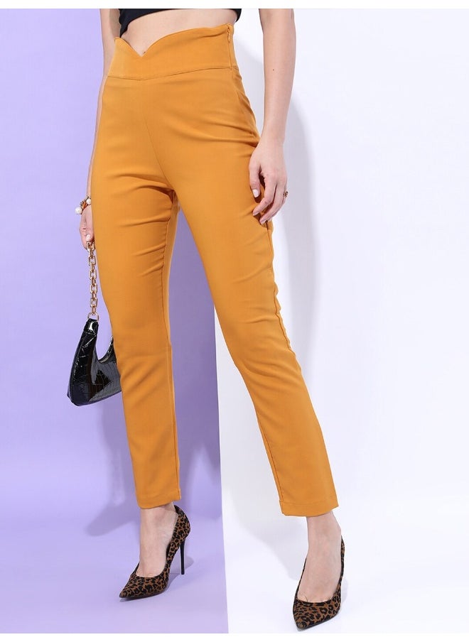 Mustard Yellow Women Skinny Casual Solid Ankle Jegging