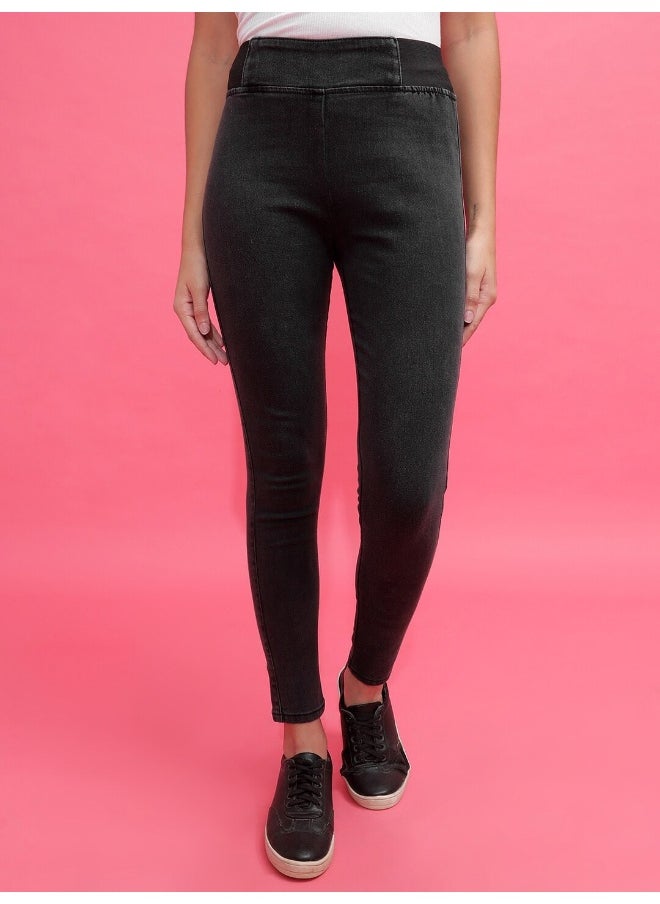 Black Women Super Skinny Casual Solid Denim Jegging