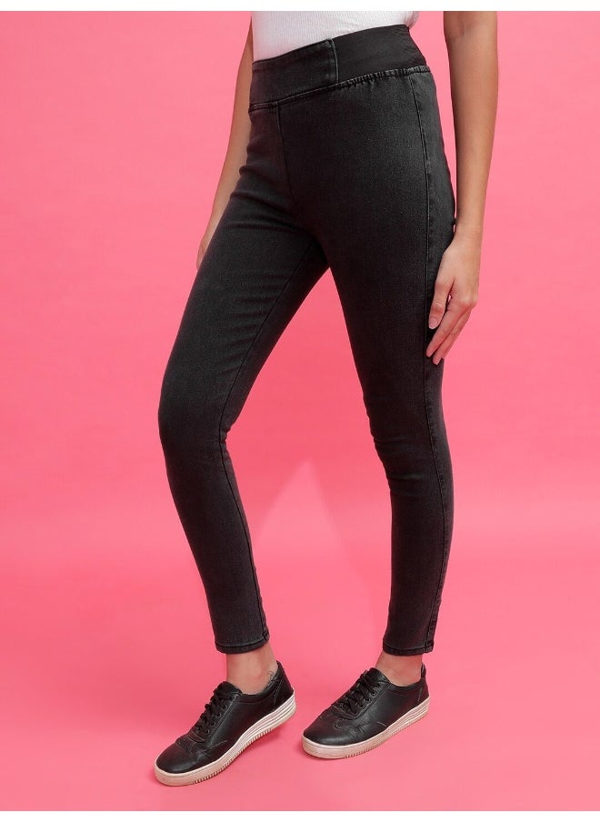 Black Women Super Skinny Casual Solid Denim Jegging