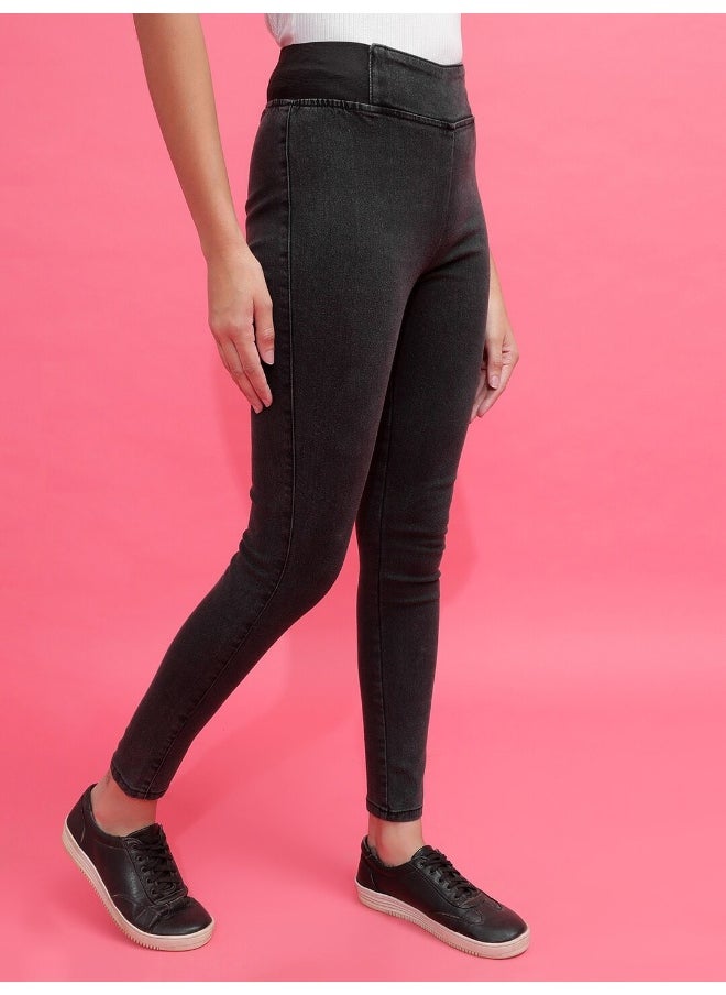 Black Women Super Skinny Casual Solid Denim Jegging