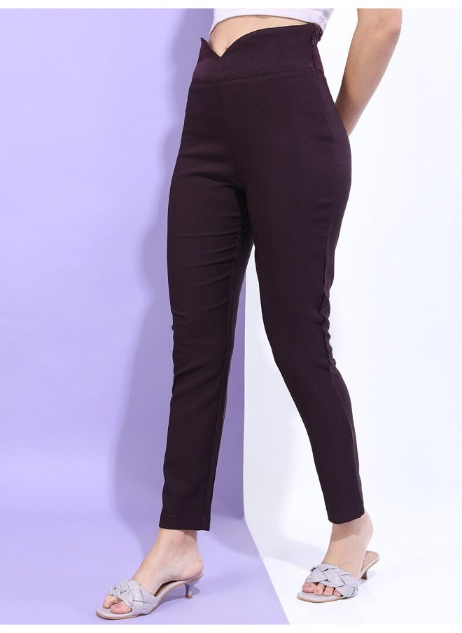 Wine Women Skinny Casual Solid Ankle Jegging