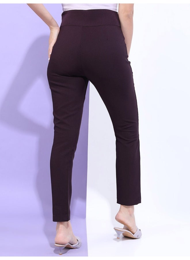 Wine Women Skinny Casual Solid Ankle Jegging