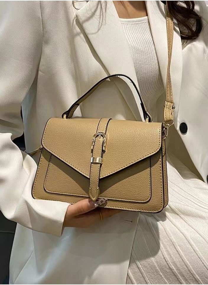 Vintage Khaki 2024 new fashion casual foreign style simple casual belt decoration single shoulder crossbody hand women's small square bag