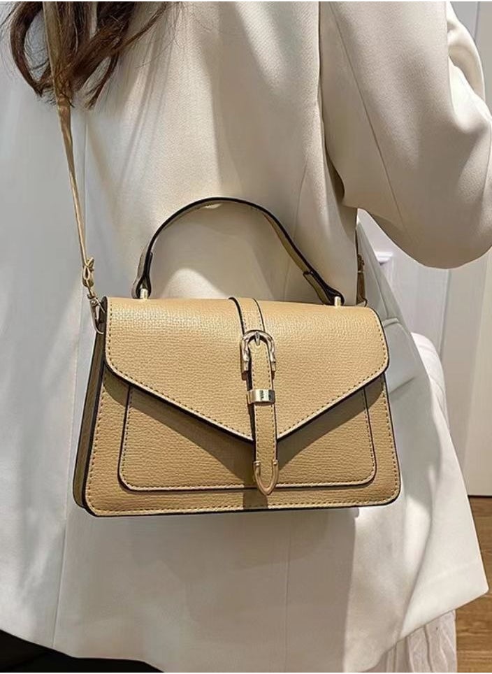 Vintage Khaki 2024 new fashion casual foreign style simple casual belt decoration single shoulder crossbody hand women's small square bag