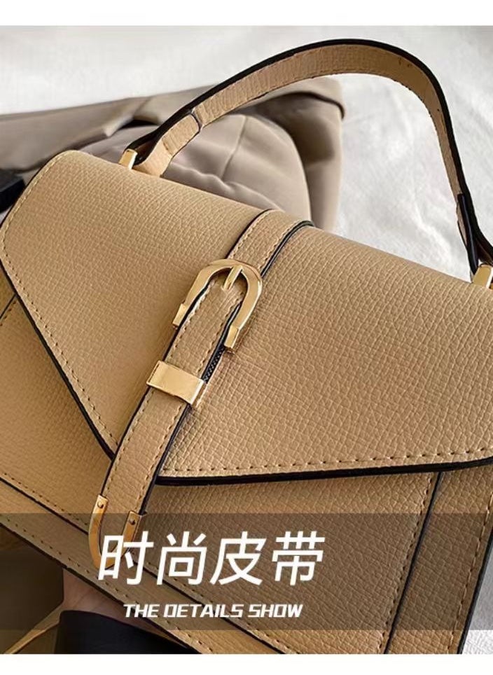 Vintage Khaki 2024 new fashion casual foreign style simple casual belt decoration single shoulder crossbody hand women's small square bag