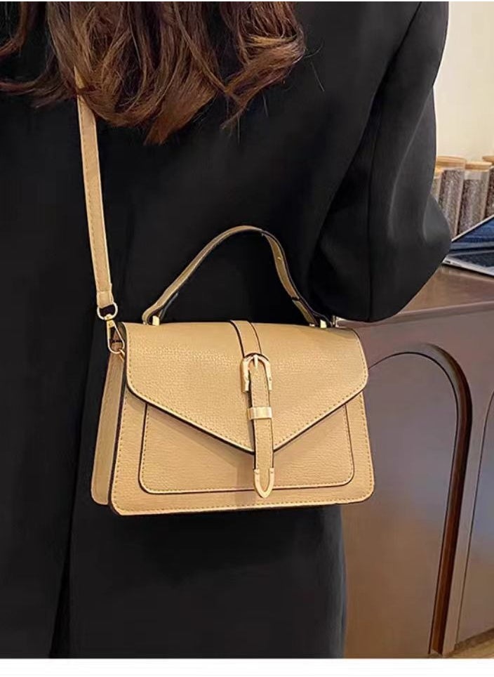 Vintage Khaki 2024 new fashion casual foreign style simple casual belt decoration single shoulder crossbody hand women's small square bag