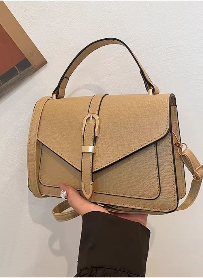 Vintage Khaki 2024 new fashion casual foreign style simple casual belt decoration single shoulder crossbody hand women's small square bag