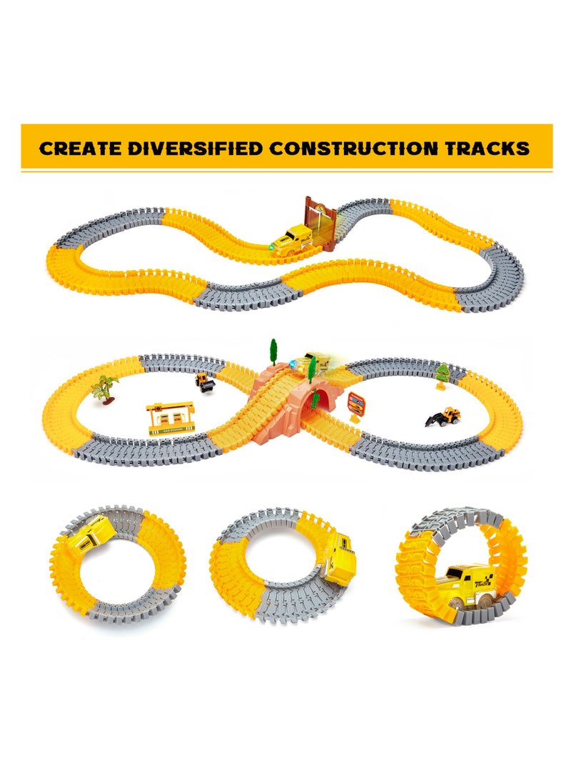 Tumama Kids 342pcs Construction Race Tracks Toys Car Set With 2 Electric Race Vehicle Flexible 360° Train Tracks Construction Road Race Trucks