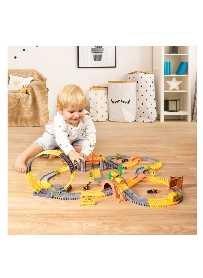 Tumama Kids 342pcs Construction Race Tracks Toys Car Set With 2 Electric Race Vehicle Flexible 360° Train Tracks Construction Road Race Trucks