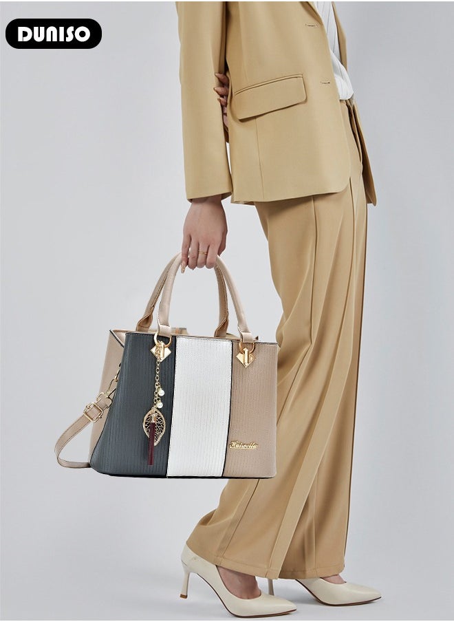 Women's Fashion Handbag Faux Leather Crossbody Bag For Women Large Capacity Bow Trim Tote Bags Top Handle Satchel Fashionable Travel Shoulder Bag For Ladies