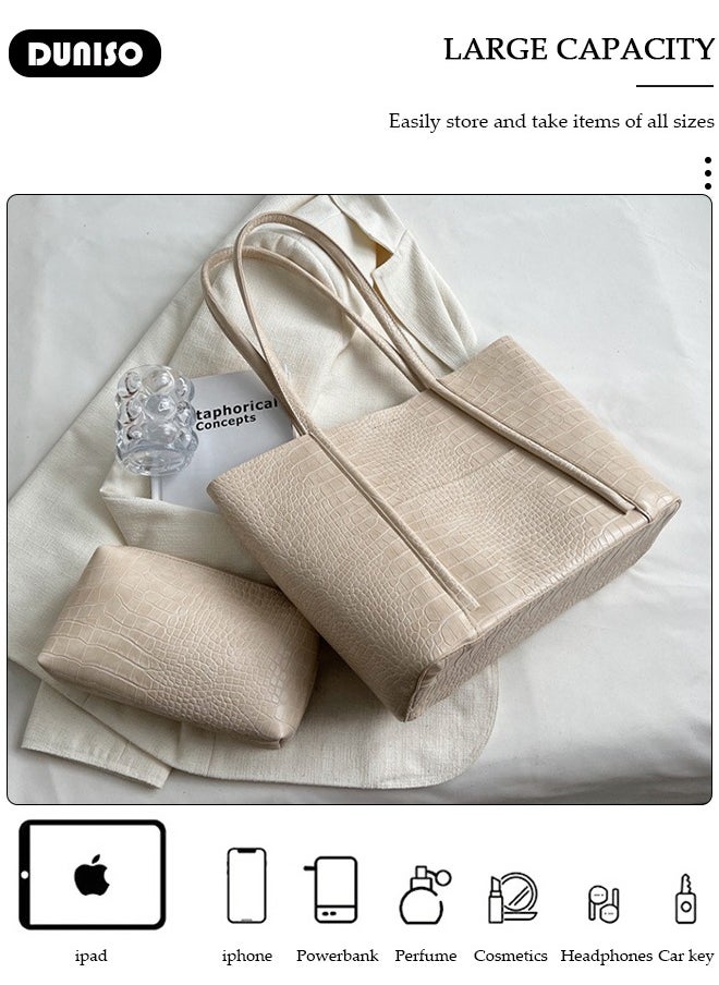 Women's Shoulder Tote Bag Faux Leather Handbag for Women Large Capacity Messenger Fashionable Travel Shoulder Bag for Ladies Girls College Students