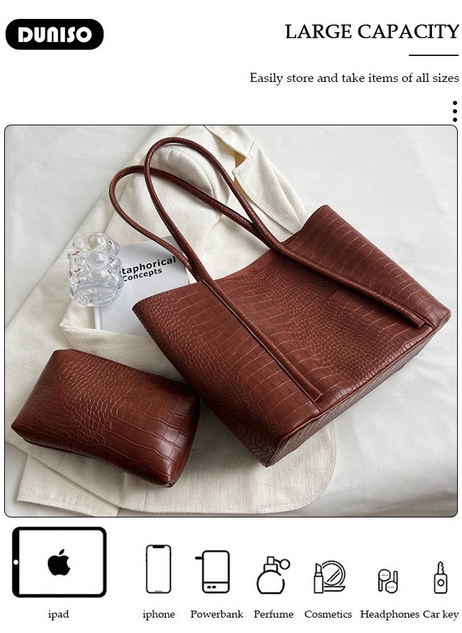 Women's Shoulder Tote Bag Faux Leather Handbag for Women Large Capacity Messenger Fashionable Travel Shoulder Bag for Ladies Girls College Students