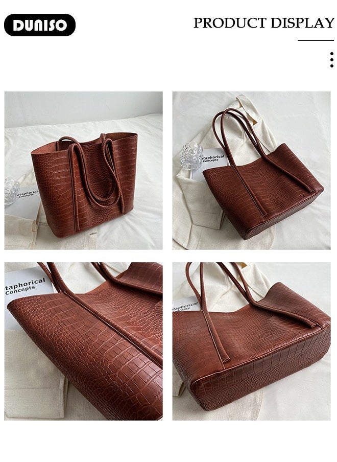 Women's Shoulder Tote Bag Faux Leather Handbag for Women Large Capacity Messenger Fashionable Travel Shoulder Bag for Ladies Girls College Students
