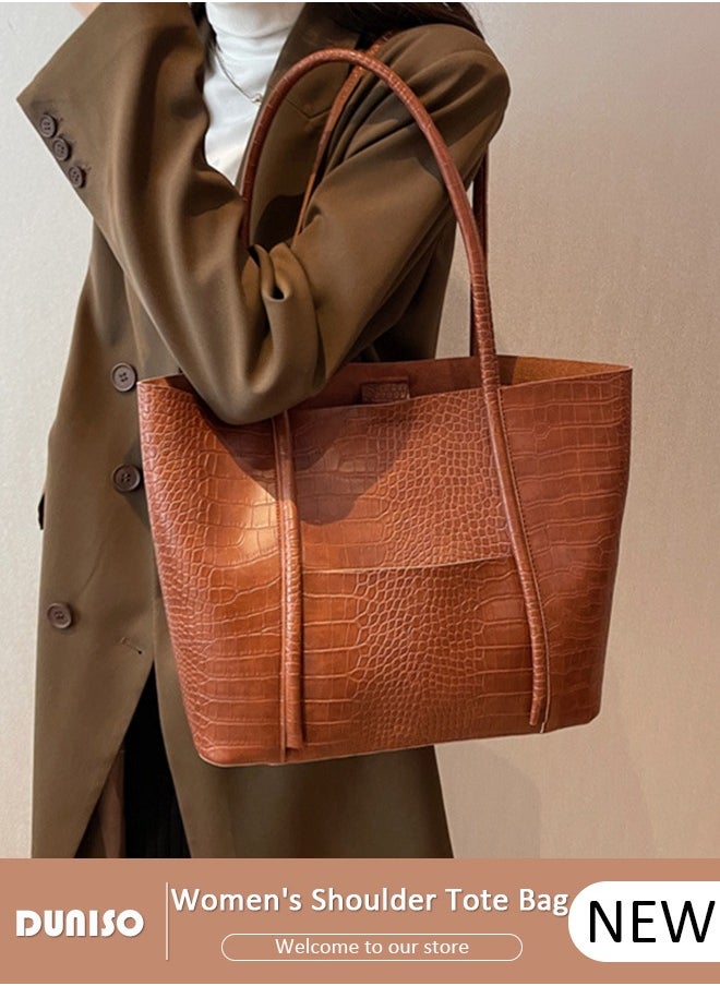 Women's Shoulder Tote Bag Faux Leather Handbag for Women Large Capacity Messenger Fashionable Travel Shoulder Bag for Ladies Girls College Students