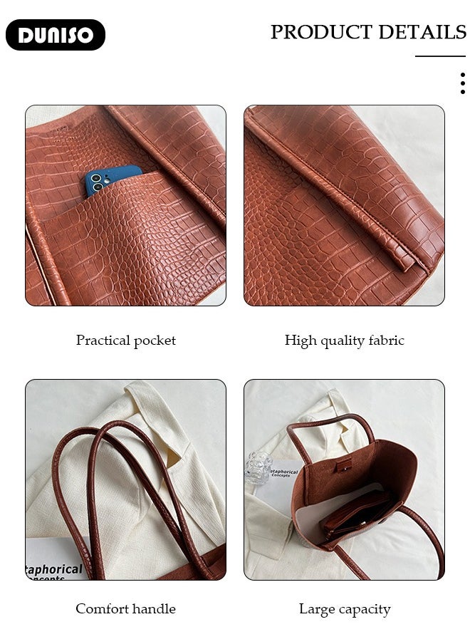 Women's Shoulder Tote Bag Faux Leather Handbag for Women Large Capacity Messenger Fashionable Travel Shoulder Bag for Ladies Girls College Students
