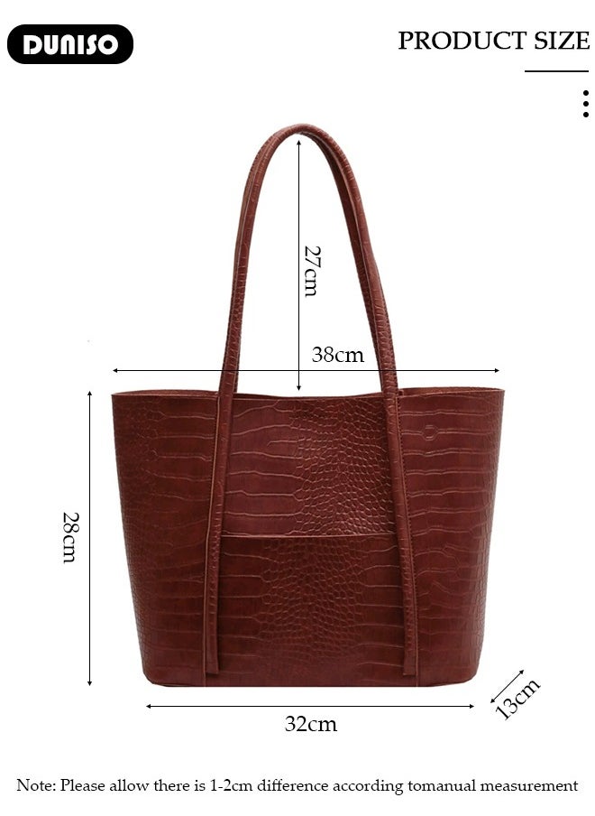 Women's Shoulder Tote Bag Faux Leather Handbag for Women Large Capacity Messenger Fashionable Travel Shoulder Bag for Ladies Girls College Students