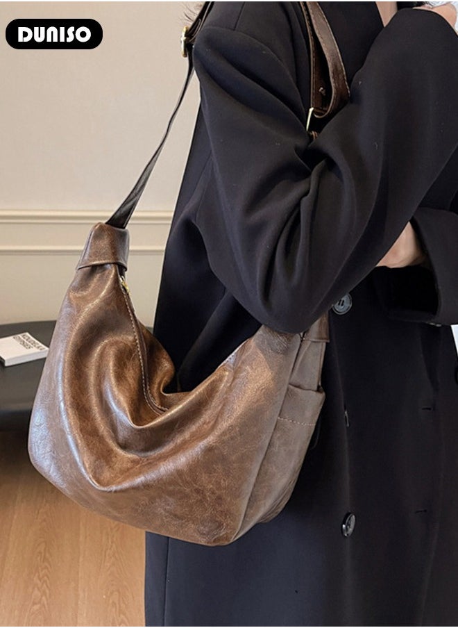 Women's Shoulder Tote Bag Faux Leather Handbag for Women Large Capacity Messenger Fashionable Travel Crossbody Bag for Ladies Girls College Students