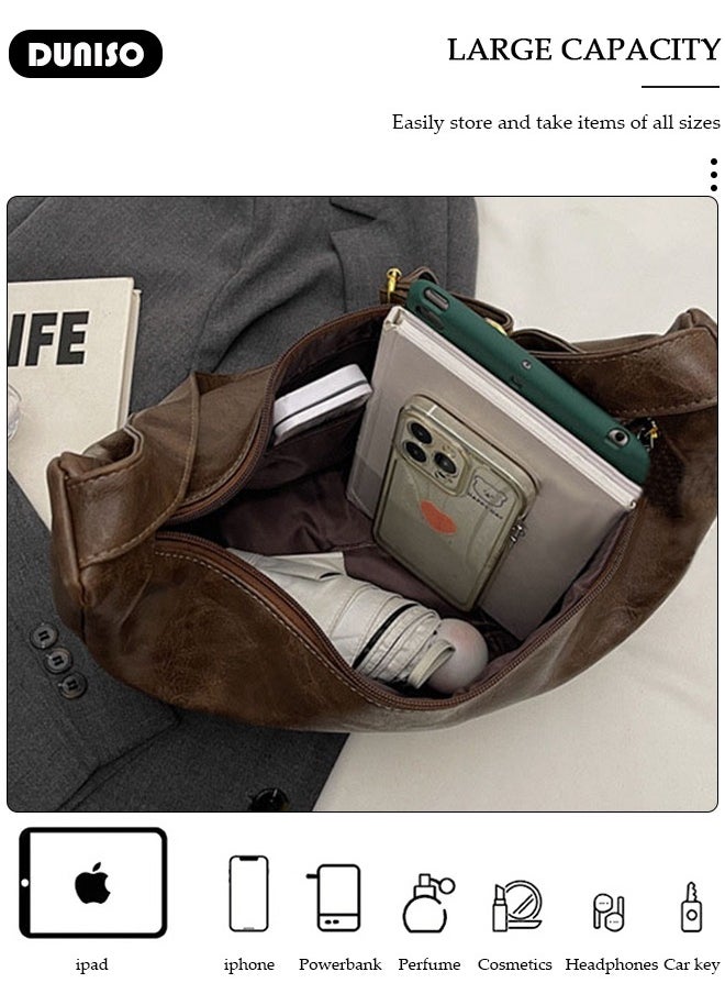 Women's Shoulder Tote Bag Faux Leather Handbag for Women Large Capacity Messenger Fashionable Travel Crossbody Bag for Ladies Girls College Students