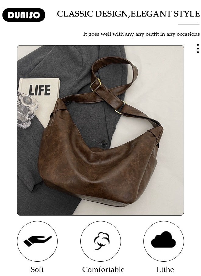 Women's Shoulder Tote Bag Faux Leather Handbag for Women Large Capacity Messenger Fashionable Travel Crossbody Bag for Ladies Girls College Students