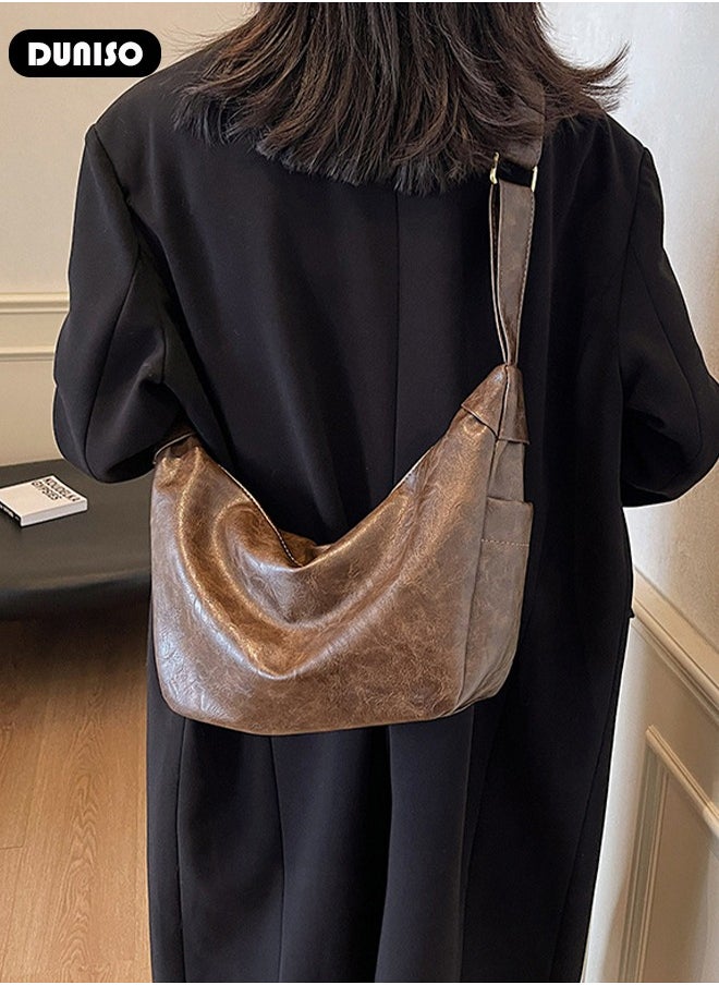 Women's Shoulder Tote Bag Faux Leather Handbag for Women Large Capacity Messenger Fashionable Travel Crossbody Bag for Ladies Girls College Students