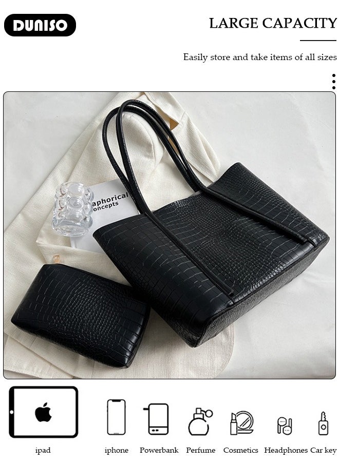 Women's Shoulder Tote Bag Faux Leather Handbag for Women Large Capacity Messenger Fashionable Travel Shoulder Bag for Ladies Girls College Students