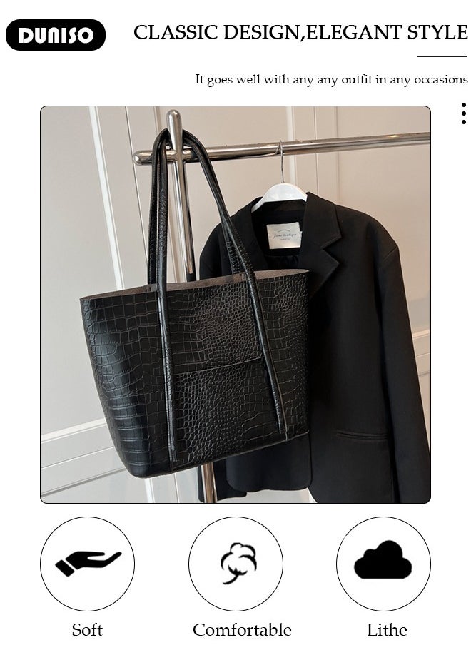 Women's Shoulder Tote Bag Faux Leather Handbag for Women Large Capacity Messenger Fashionable Travel Shoulder Bag for Ladies Girls College Students