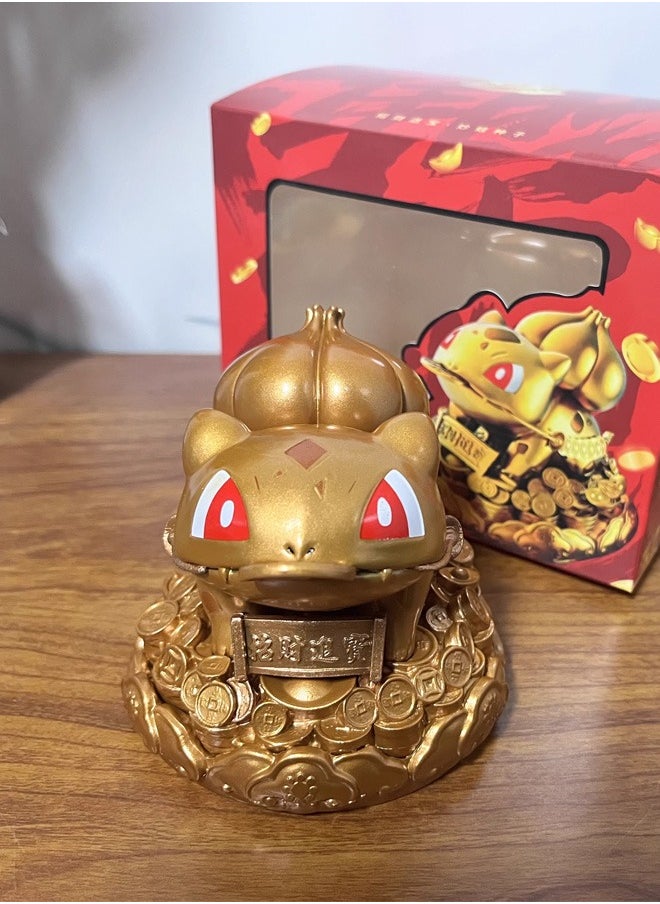 Pokémon Golden Fortune Bulbasaur Action Figure Decorative Resin Sculpture Home Decor Statue, Art Figurine Home Ornament Decoration for Office, Living Room, Bedroom, Book Shelf, TV Cabinet, Desktop