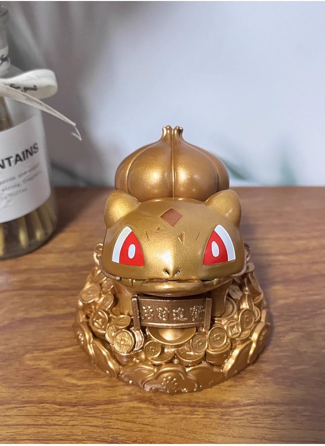 Pokémon Golden Fortune Bulbasaur Action Figure Decorative Resin Sculpture Home Decor Statue, Art Figurine Home Ornament Decoration for Office, Living Room, Bedroom, Book Shelf, TV Cabinet, Desktop