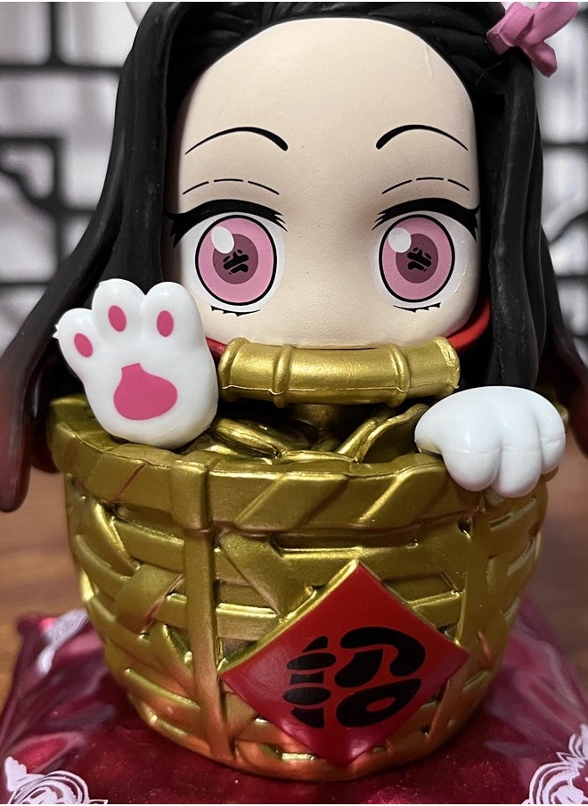 Demon Slayer: Kimetsu no Yaiba Fortune Nezuko Action Figure Decorative Resin Sculpture Home Decor Statue, Art Figurine Home Ornament Decoration for Office, Living Room, Bedroom, Book Shelf, TV Cabinet, Desktop