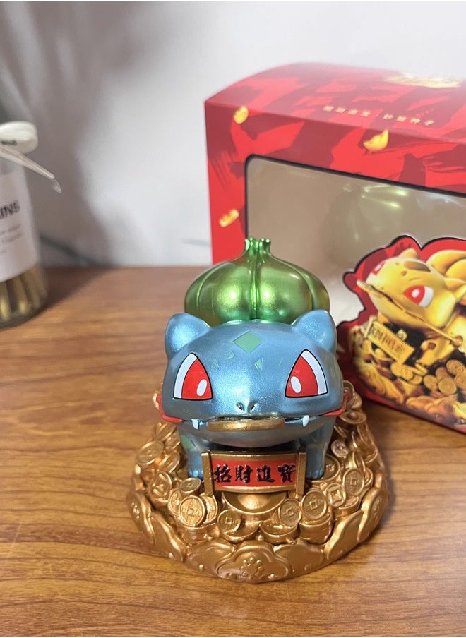 Pokémon Colorful Fortune Bulbasaur Action Figure Decorative Resin Sculpture Home Decor Statue, Art Figurine Home Ornament Decoration for Office, Living Room, Bedroom, Book Shelf, TV Cabinet, Desktop