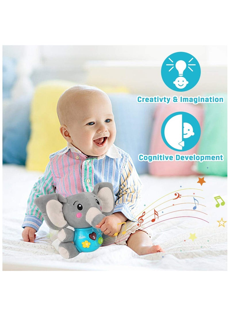 Plush Elephant Music Baby Toys 6-12 Months, Cute Stuffed Aminal Light Up Baby Toys, Newborn Baby Musical Toys for Infant Babies Boys & Girls Toddlers 0 to 36 Months Best Gift (Gray)