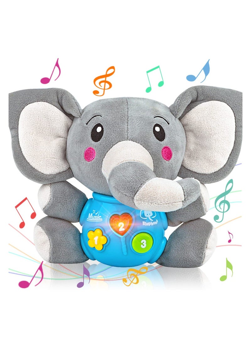 Plush Elephant Music Baby Toys 6-12 Months, Cute Stuffed Aminal Light Up Baby Toys, Newborn Baby Musical Toys for Infant Babies Boys & Girls Toddlers 0 to 36 Months Best Gift (Gray)